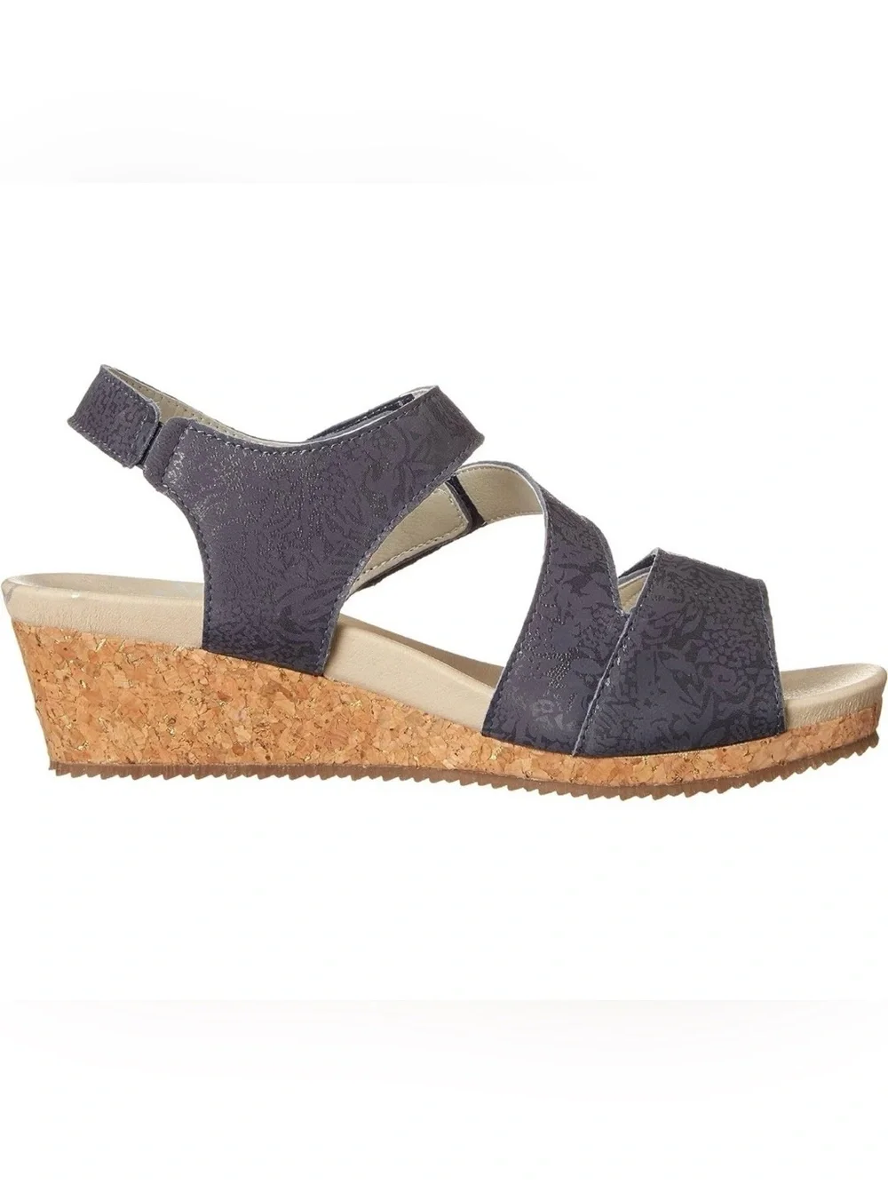 Propet Millie Women's Espadrille Wedge Sandals with a floral embossed pattern 10